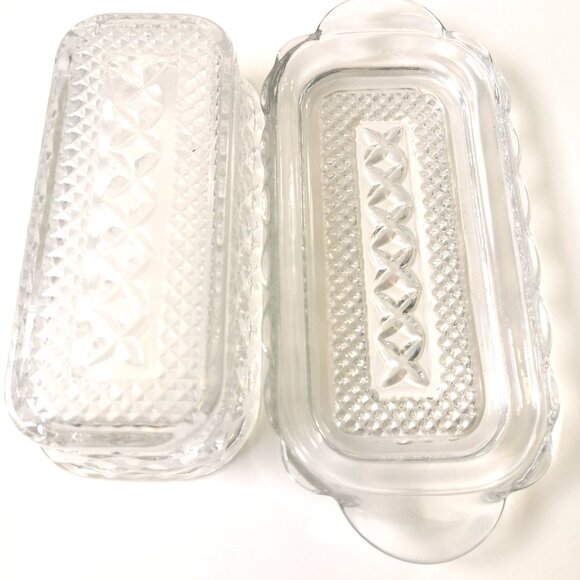 Vtg Anchor Hocking Wexford Clear Glass Butter Dish 1lb Size Diamond Cut 1970s US - Picture 5 of 7